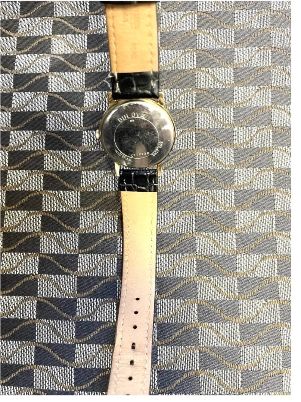 Vintage Bulova Men’s Gold Case Watch with Black Croc Leather Strap